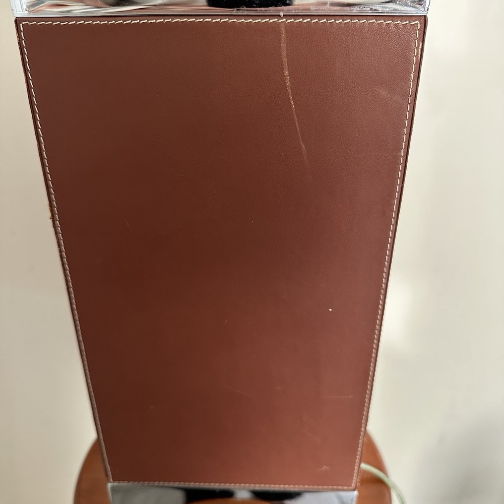 Rare Ralph Lauren Leather Table Desk Lamp Chrome Vintage Brown Square Rectangle - Picture 10 of 13